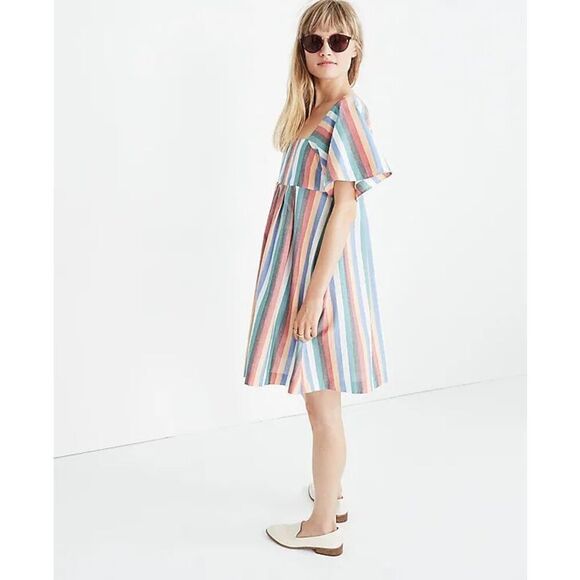 Madewell Square-Neck Mini Dress in Festival Stripe Size S - Picture 2 of 11